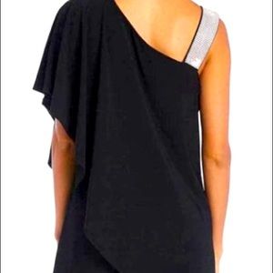 Asymmetric knee length dress with sparkle strap